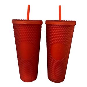 NEW Pair of Starbucks 2021 Valentine's-Studded Cold Cup Tumbler-Venti-Matte Red